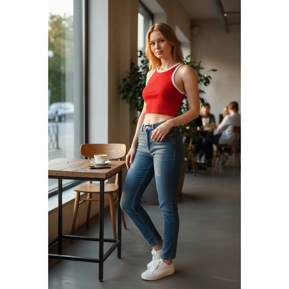 Zara Red and White Trim Crop Top